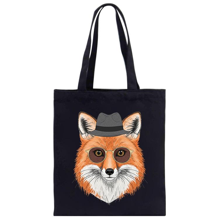 Gentleman Fox Printed Canvas Handbag Digital Print On Your Demand, Size:25x20cm