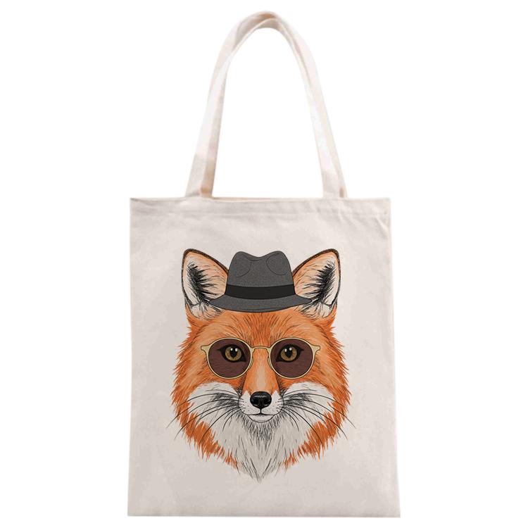 Gentleman Fox Printed Canvas Handbag Digital Print On Your Demand, Size:30x25cm