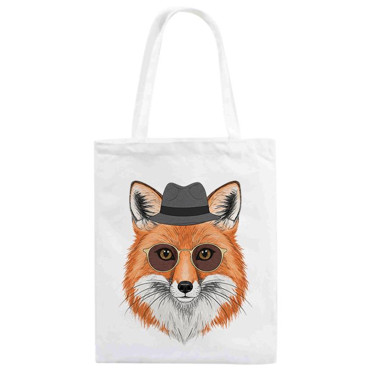 Gentleman Fox Printed Canvas Handbag Digital Print On Your Demand, Size:35x30cm