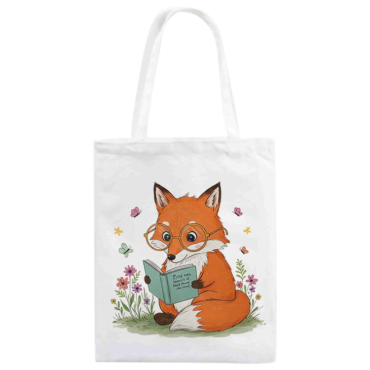 Reading Fox Printed Canvas Handbag Digital Print On Your Demand, Size:25x20cm