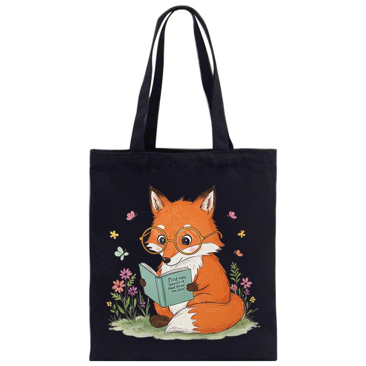 Reading Fox Printed Canvas Handbag Digital Print On Your Demand, Size:40x35cm