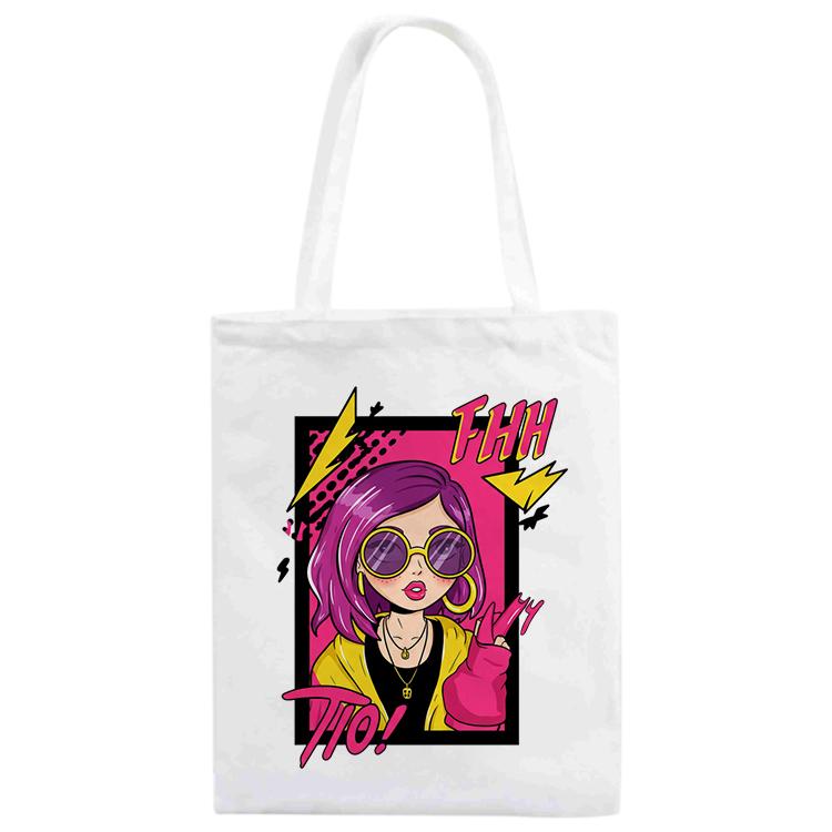 Purple Hair Girl Printed Canvas Handbag Digital Print On Your Demand, Size:25x20cm