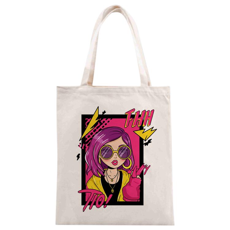 Purple Hair Girl Printed Canvas Handbag Digital Print On Your Demand, Size:30x25cm