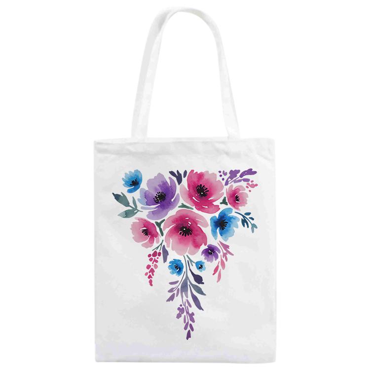 Watercolor Flowers Printed Canvas Handbag Digital Print On Your Demand, Size:35x30cm