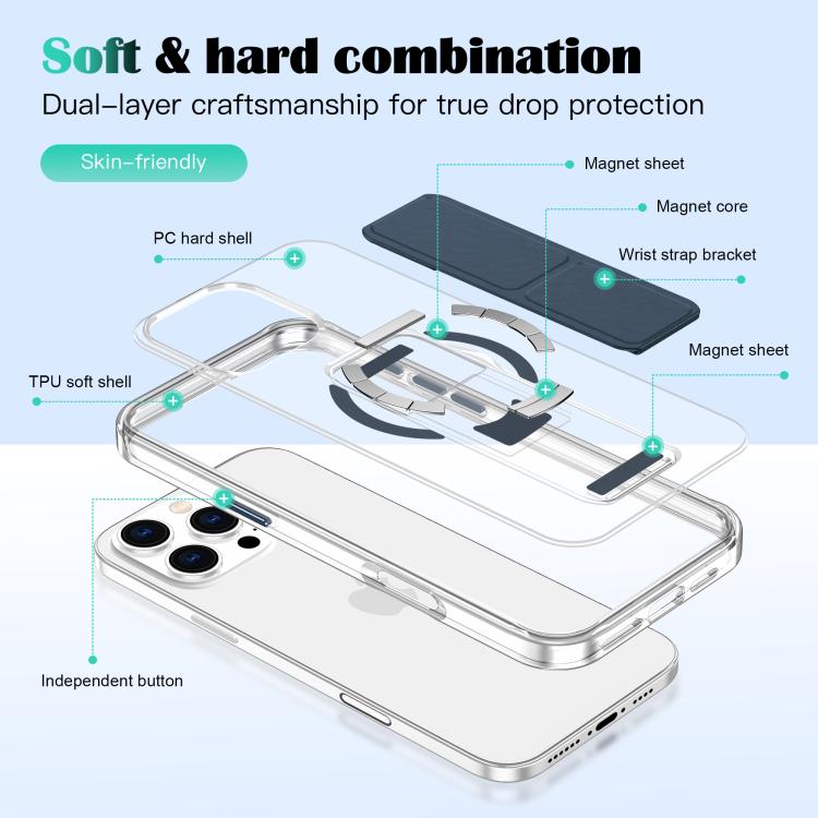 For iPhone 13 Pro Max / 12 Pro Max Clear Wristband Holder MagSafe Phone Case