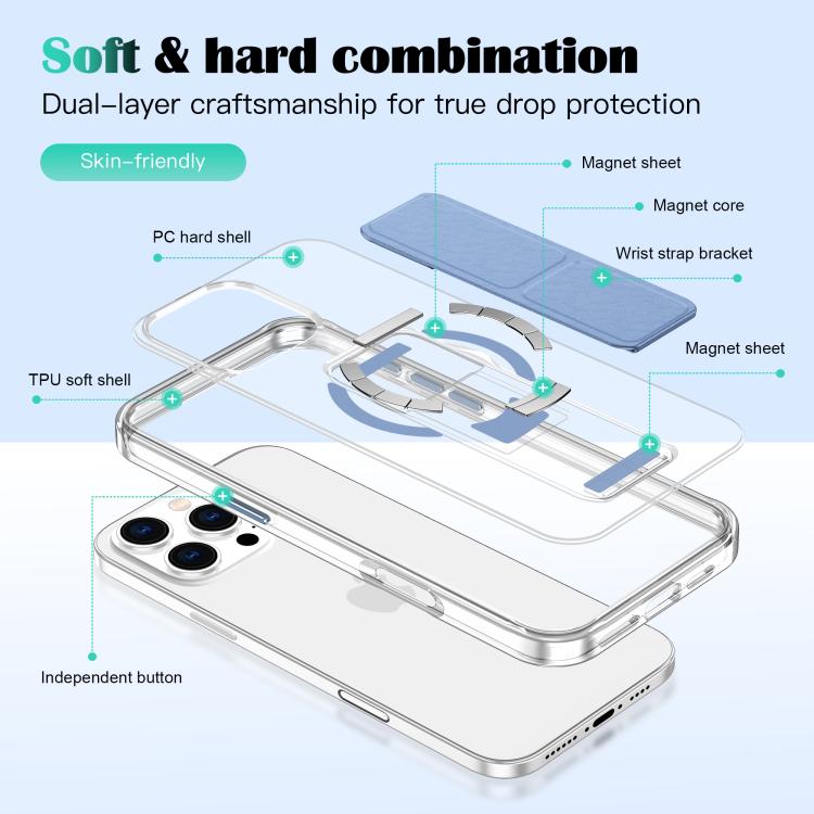 For iPhone 13 Pro Max / 12 Pro Max Clear Wristband Holder MagSafe Phone Case