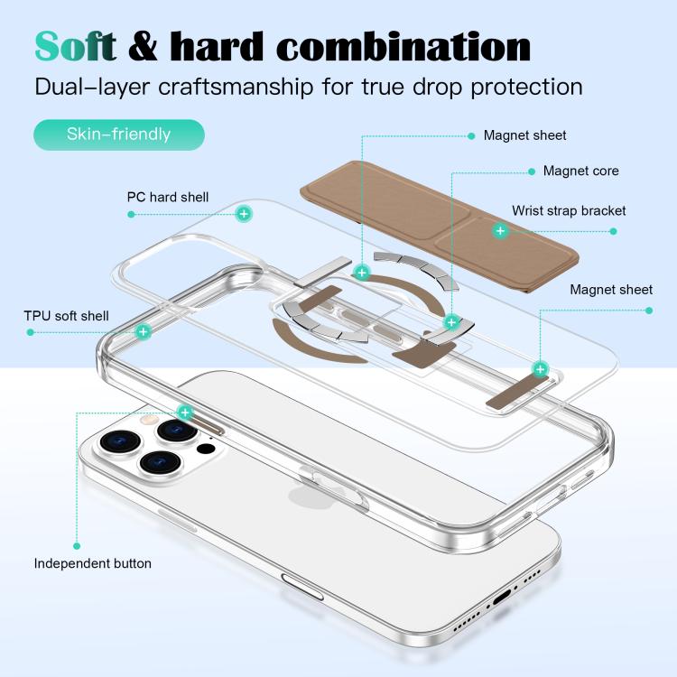 For iPhone 14 / 13 Clear Wristband Holder MagSafe Phone Case