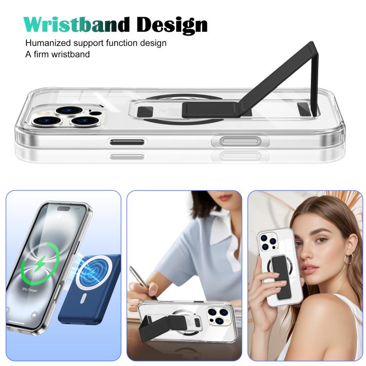For iPhone 14 Pro Max Clear Wristband Holder MagSafe Phone Case