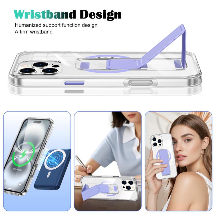 For iPhone 14 Pro Max Clear Wristband Holder MagSafe Phone Case