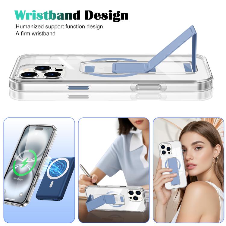 For iPhone 15 Plus / 14 Plus Clear Wristband Holder MagSafe Phone Case