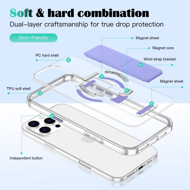 For iPhone 15 Pro Max Clear Wristband Holder MagSafe Phone Case