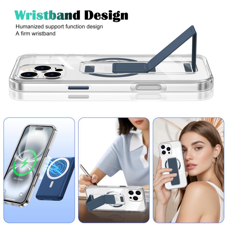 For iPhone 15 Pro Max Clear Wristband Holder MagSafe Phone Case
