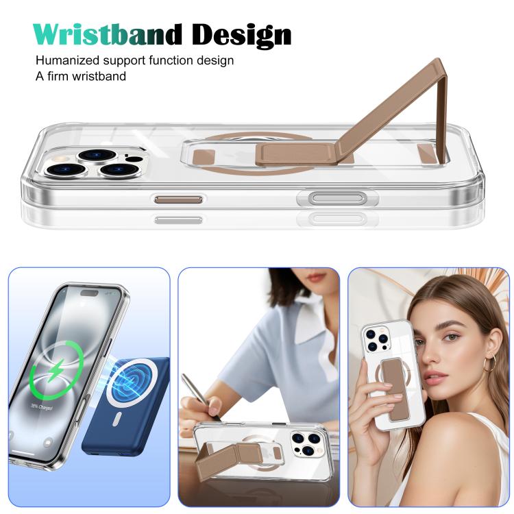For iPhone 15 Pro Max Clear Wristband Holder MagSafe Phone Case
