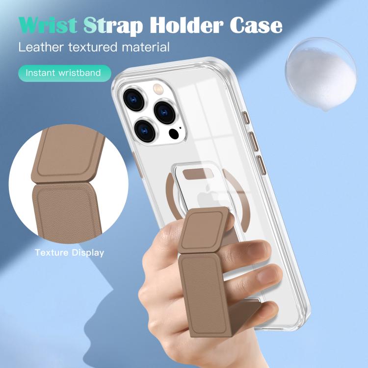 For iPhone 15 Pro Max Clear Wristband Holder MagSafe Phone Case