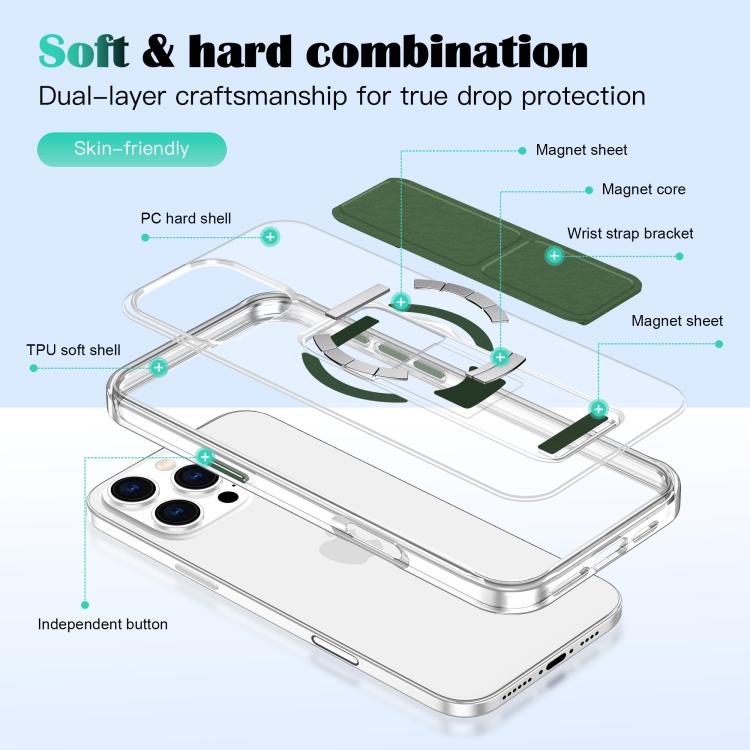 For iPhone 15 Pro Max Clear Wristband Holder MagSafe Phone Case