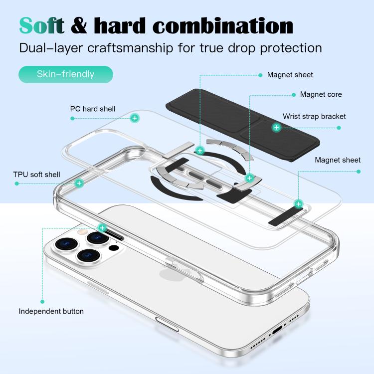 For iPhone 16 Clear Wristband Holder MagSafe Phone Case