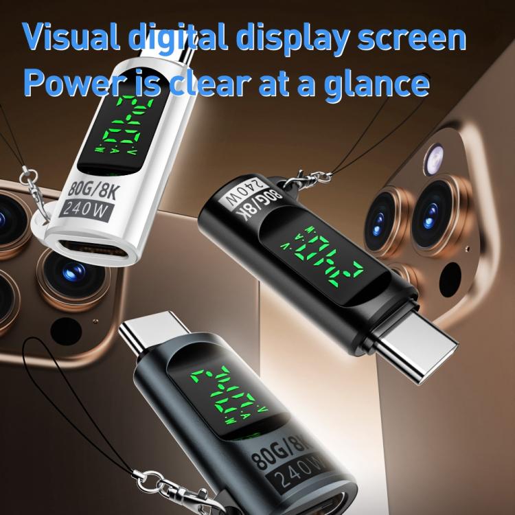 Type-C Male to Type-C Female 240W 80Gbps Adapter with Digital Display
