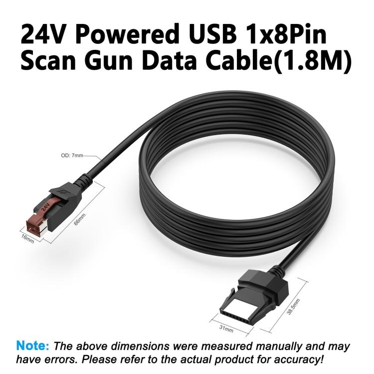 24V Powered USB to 8 Pin Stecker Data Cable for Printers POS Systems, Length:1.8m - Black