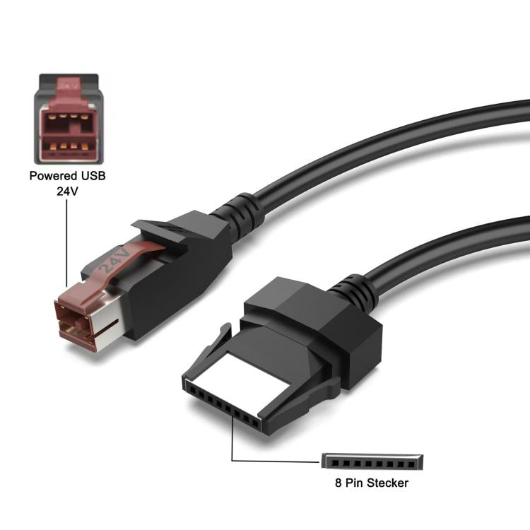 24V Powered USB to 8 Pin Stecker Data Cable for Printers POS Systems, Length:1.8m - Black