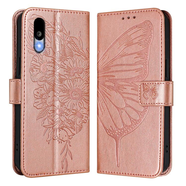 For Sharp Basio Active3 Embossed Butterfly Leather Phone Case