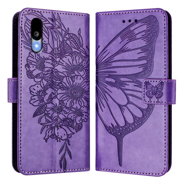 For Sharp Basio Active3 Embossed Butterfly Leather Phone Case