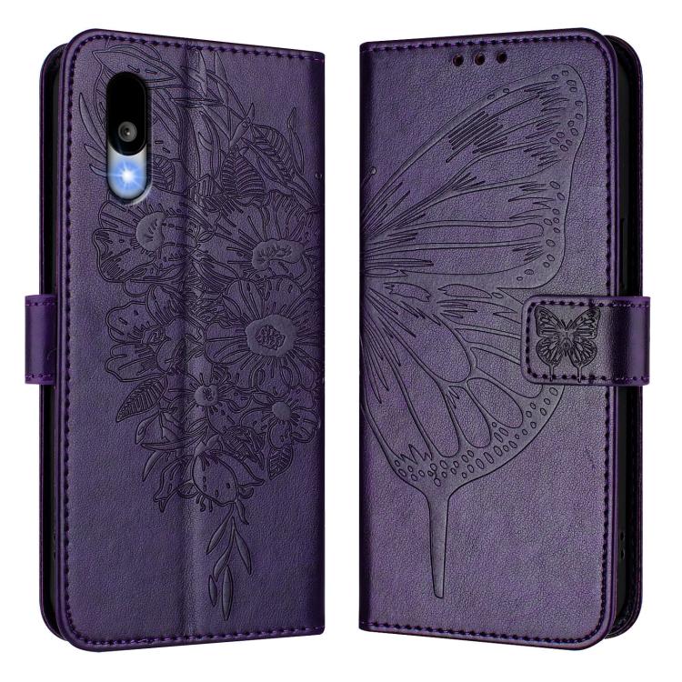 For Sharp Basio Active3 Embossed Butterfly Leather Phone Case
