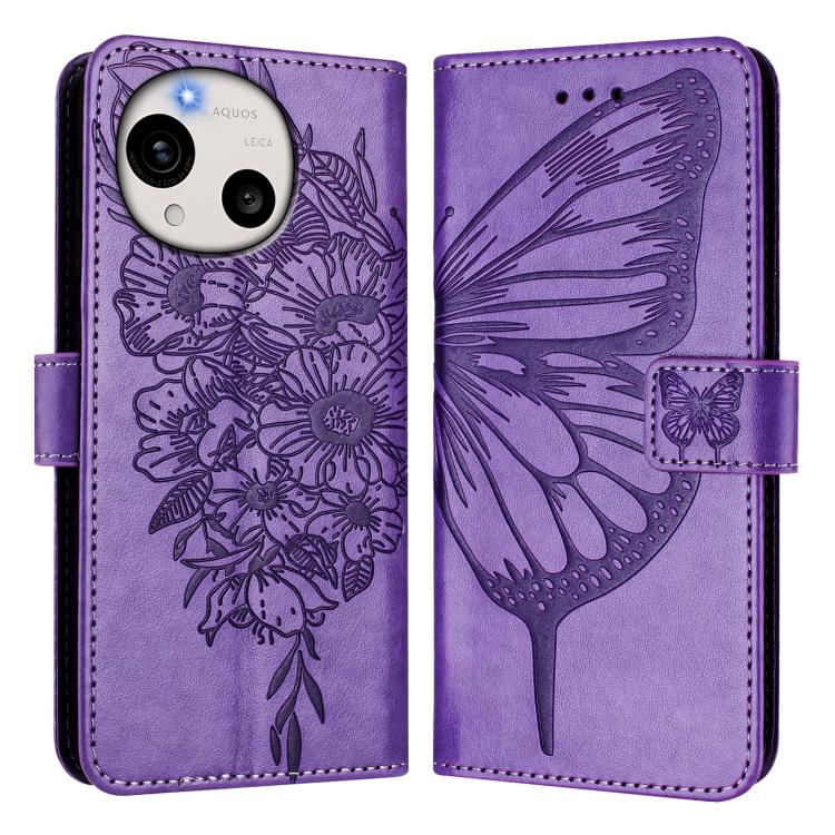 For Sharp Aquos R11 Embossed Butterfly Leather Phone Case