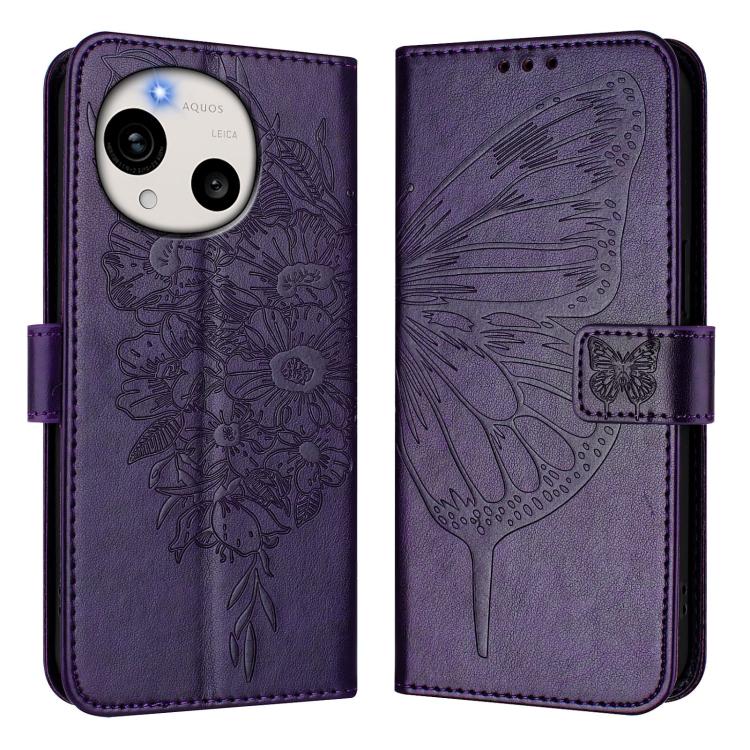 For Sharp Aquos R11 Embossed Butterfly Leather Phone Case