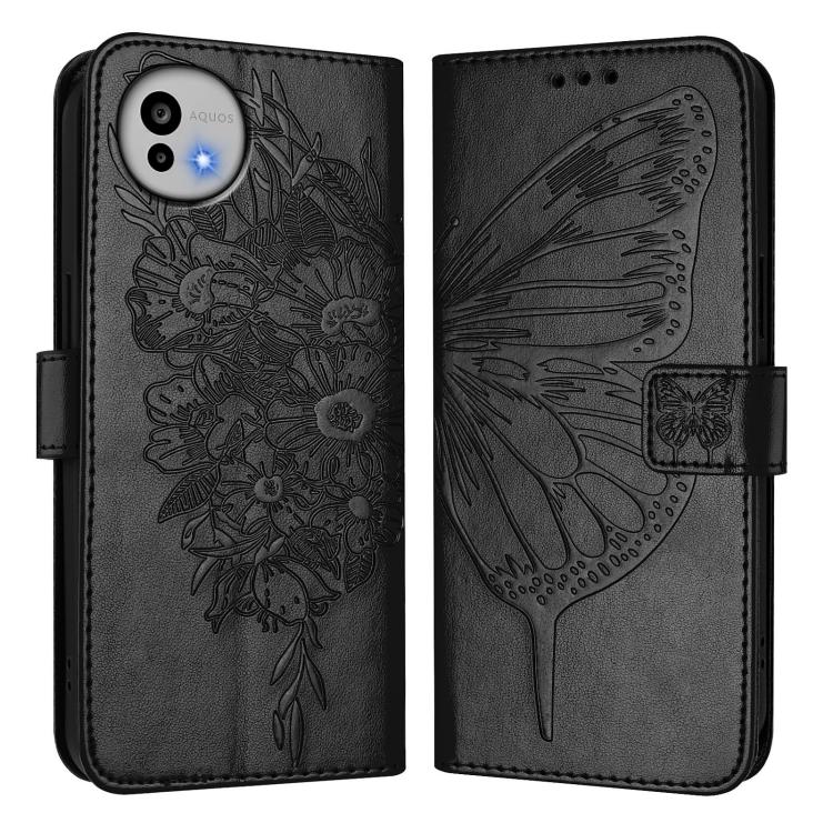 For Sharp Aquos wish6 Embossed Butterfly Leather Phone Case