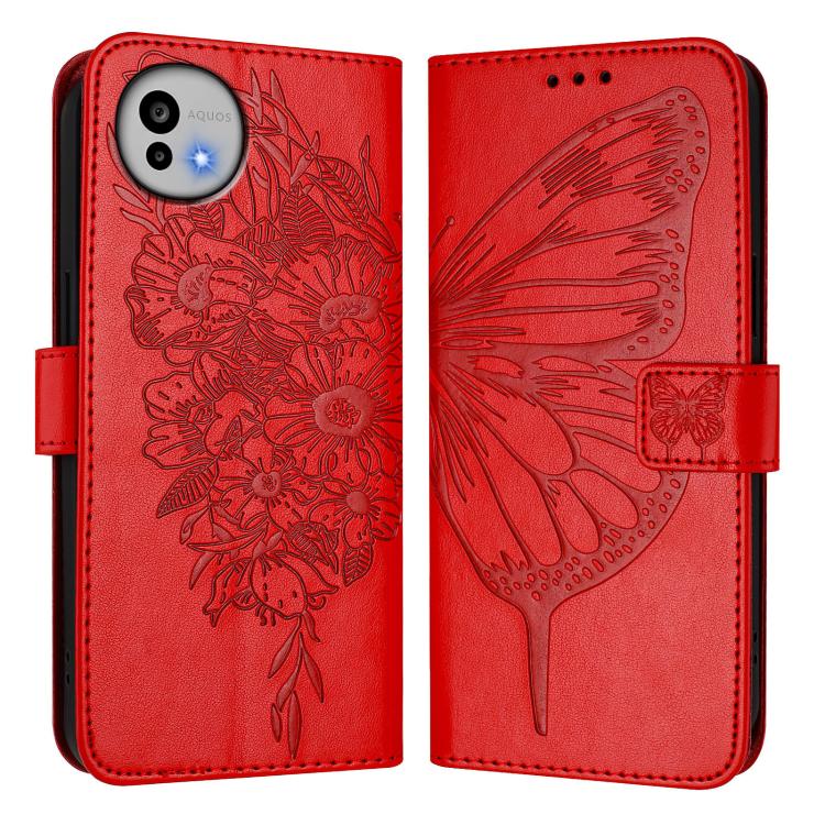 For Sharp Aquos wish6 Embossed Butterfly Leather Phone Case
