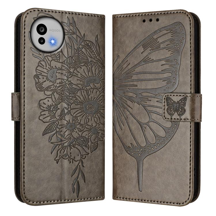 For Sharp Aquos wish6 Embossed Butterfly Leather Phone Case