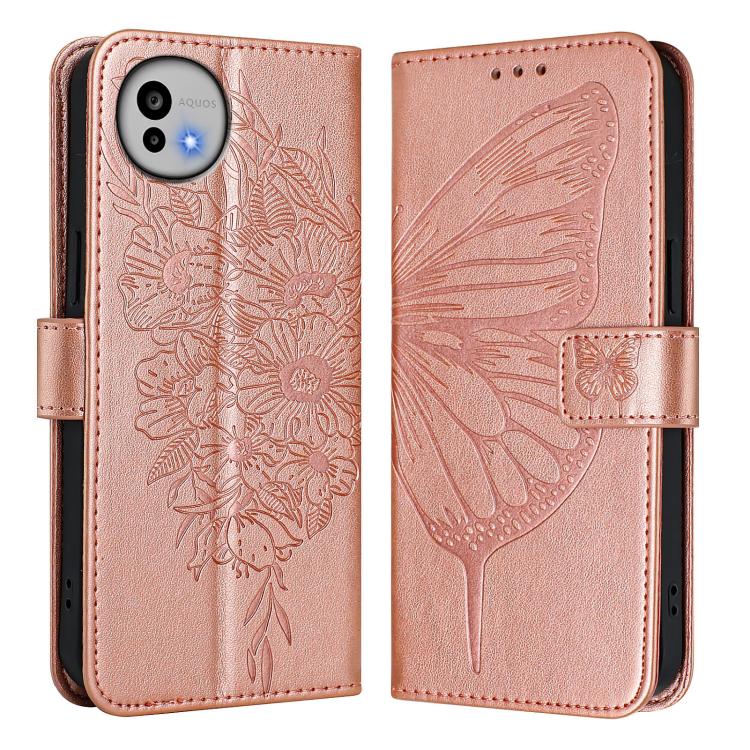 For Sharp Aquos wish6 Embossed Butterfly Leather Phone Case