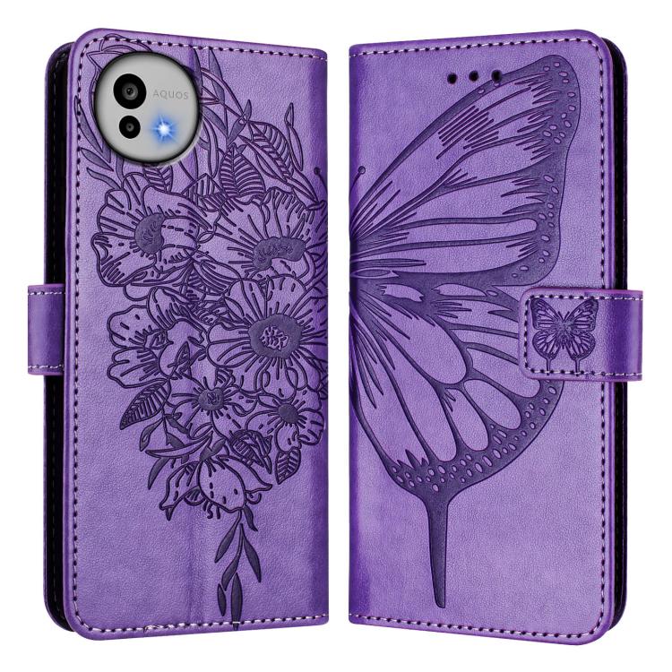 For Sharp Aquos wish6 Embossed Butterfly Leather Phone Case