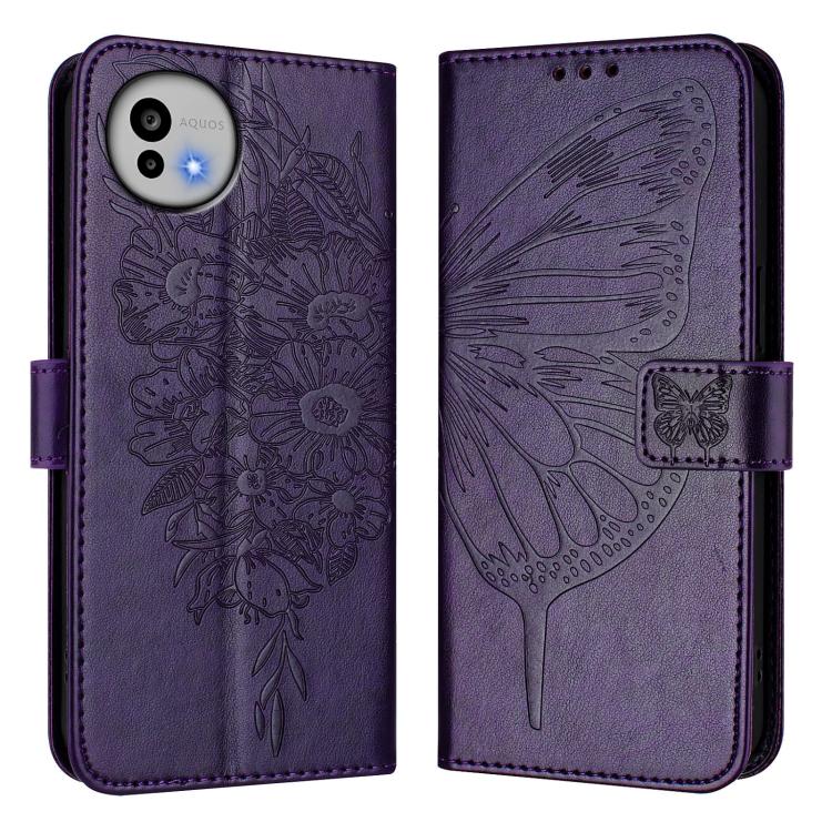 For Sharp Aquos wish6 Embossed Butterfly Leather Phone Case