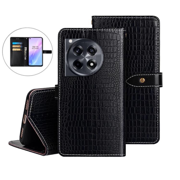 For OnePlus 12R idewei Crocodile Texture Leather Phone Case