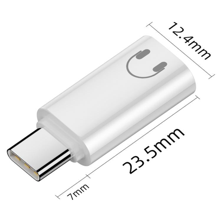 Type-C Male to 8 Pin Female Hi-Fi Audio Earphone Adapter - White