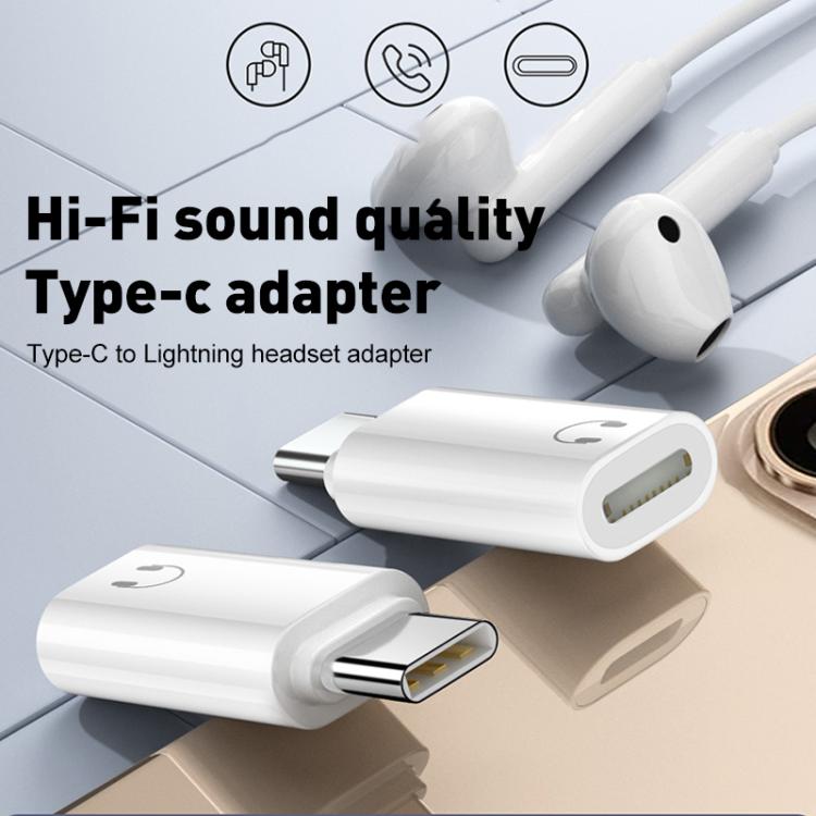 Type-C Male to 8 Pin Female Hi-Fi Audio Earphone Adapter - White