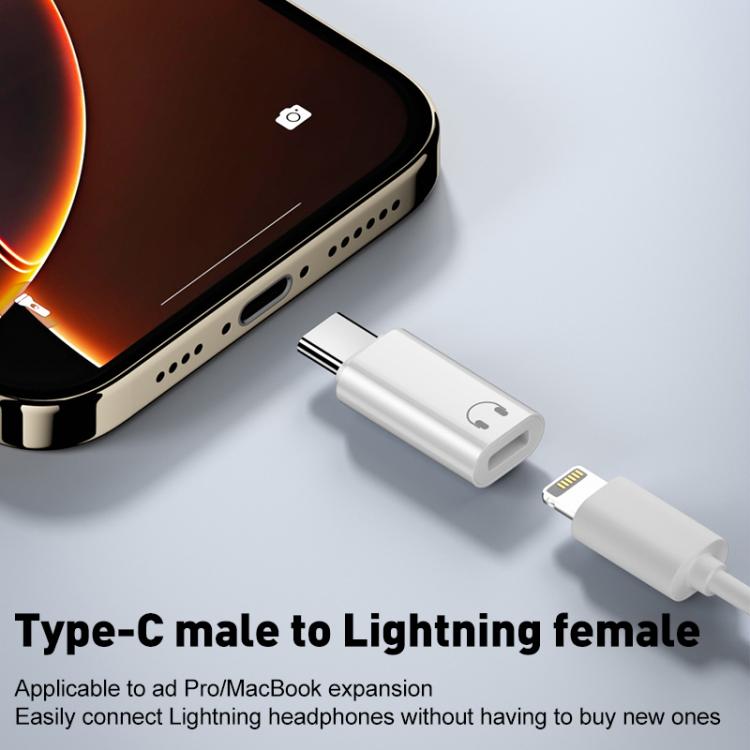 Type-C Male to 8 Pin Female Hi-Fi Audio Earphone Adapter - White