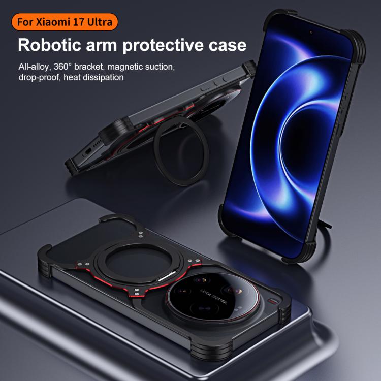 For Xiaomi 17 Ultra Mechanical Arm Borderless MagSafe Holder Metal Phone Case