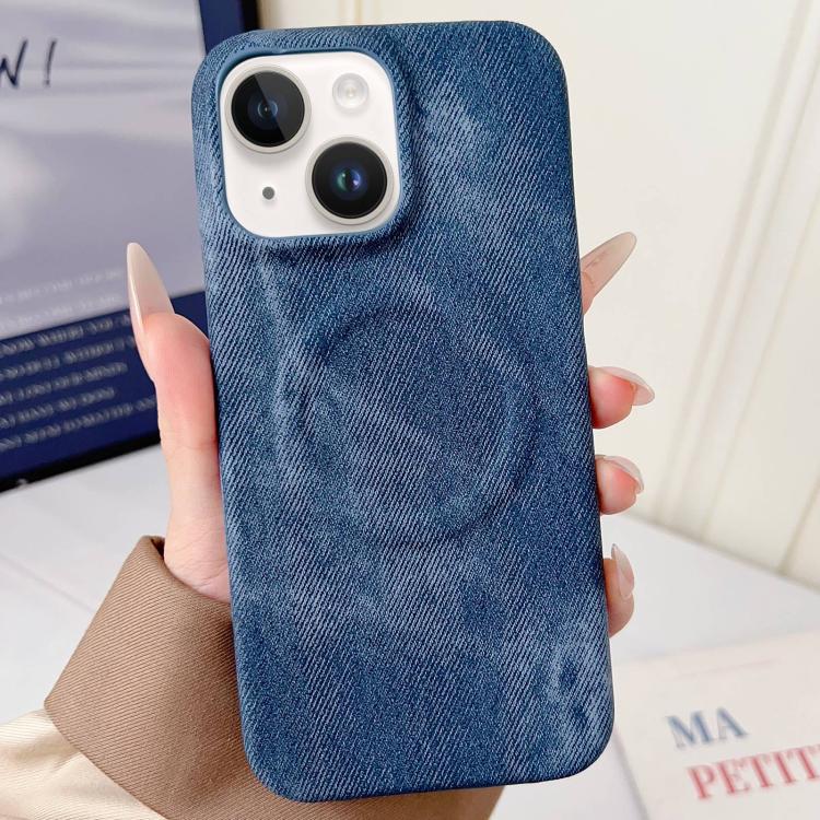 For iPhone 13 Denim MagSafe Magnetic PC + PU Phone Case
