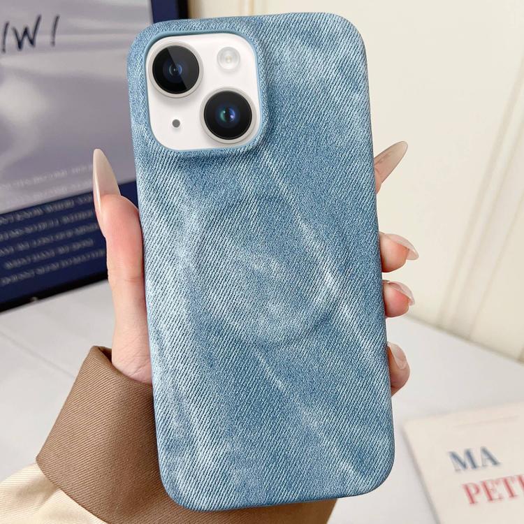For iPhone 13 Denim MagSafe Magnetic PC + PU Phone Case