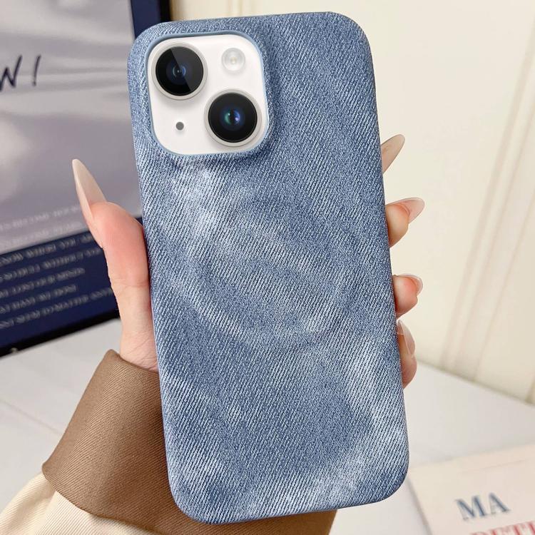 For iPhone 14 Denim MagSafe Magnetic PC + PU Phone Case