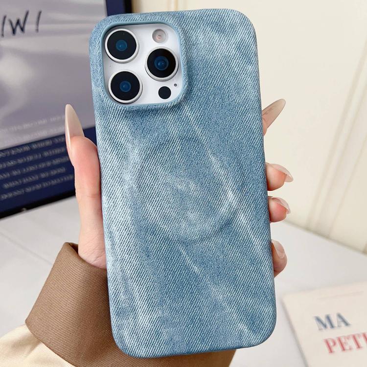 For iPhone 14 Pro Max Denim MagSafe Magnetic PC + PU Phone Case