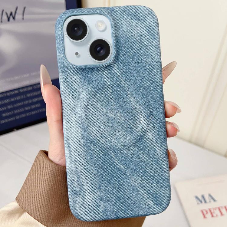 For iPhone 15 Plus Denim MagSafe Magnetic PC + PU Phone Case