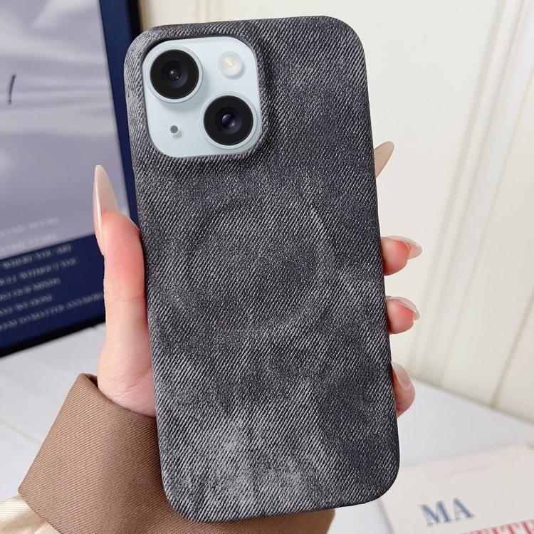 For iPhone 15 Plus Denim MagSafe Magnetic PC + PU Phone Case