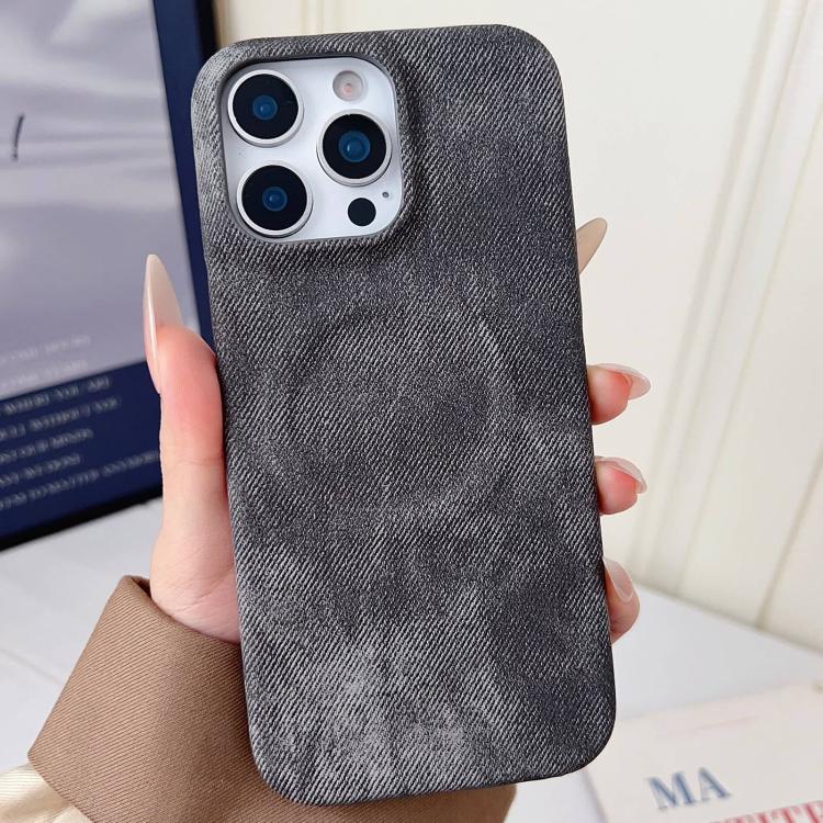 For iPhone 15 Pro Max Denim MagSafe Magnetic PC + PU Phone Case