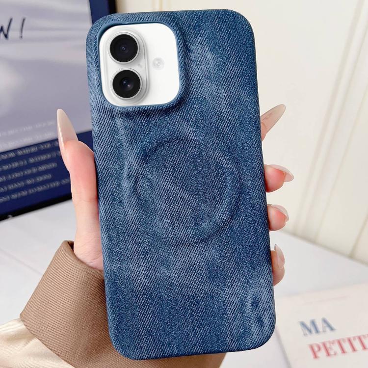 For iPhone 16 Denim MagSafe Magnetic PC + PU Phone Case