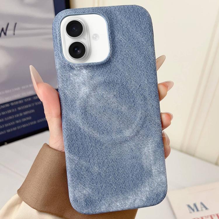 For iPhone 16 Plus Denim MagSafe Magnetic PC + PU Phone Case