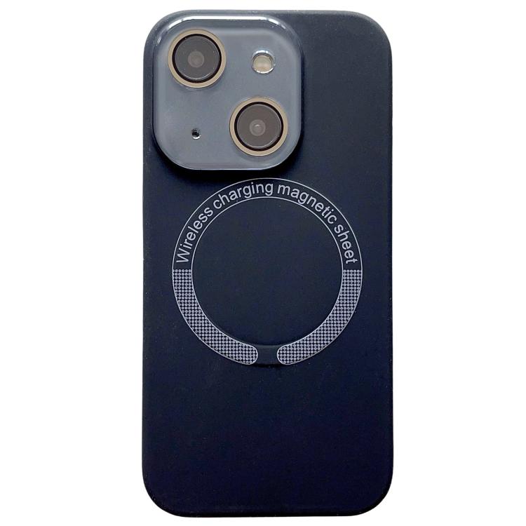 For iPhone 14 Plus Small Window Acrylic Glass Lens MagSafe Silicone Phone Case