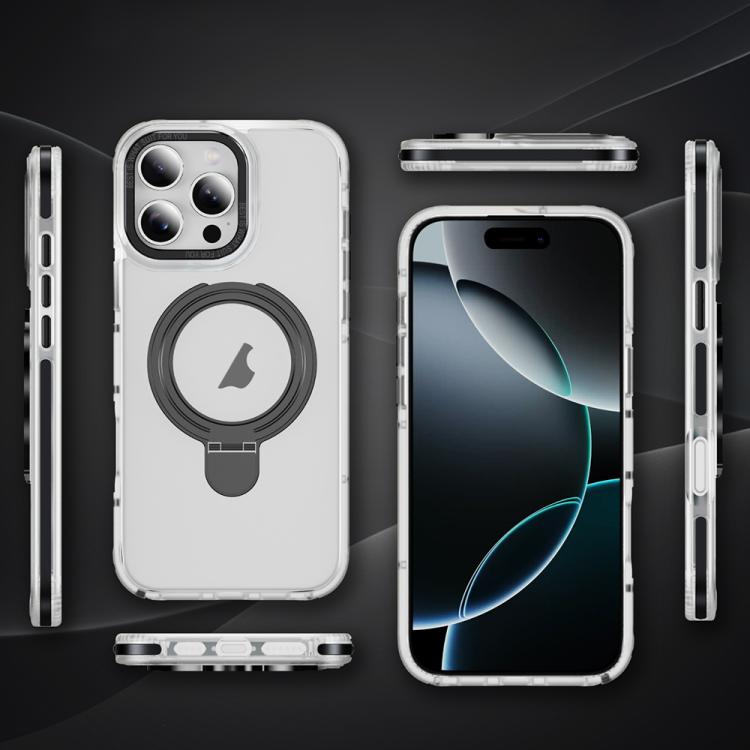 For iPhone 16 Pro Max Two Color TPU Hybrid Acrylic MagSafe Magnetic Holder Phone Case